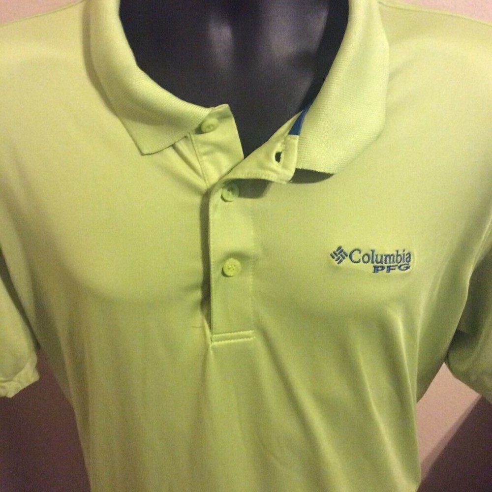 COLUMBIA PFG OMNI-SHADE SHORT SLEEVE GREEN FISHING POLO SHIRT MENS SIZE LARGE L - Picture 2 of 11